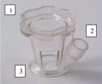 1) The open top design allows for centration on to the cornea by direct visualisation. 2) The flange prevents eye lashes and the eyelid margin from coming into contact with the wound. 3) The base enables conjunctival displacement over the entry site with simple rotation and stabilisation of the globe